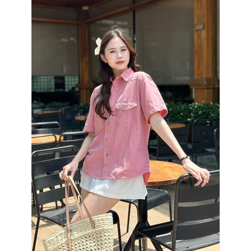 Áo Sơmi - 2 Túi Hộp - Chỉ Vai - Tay Ngắn