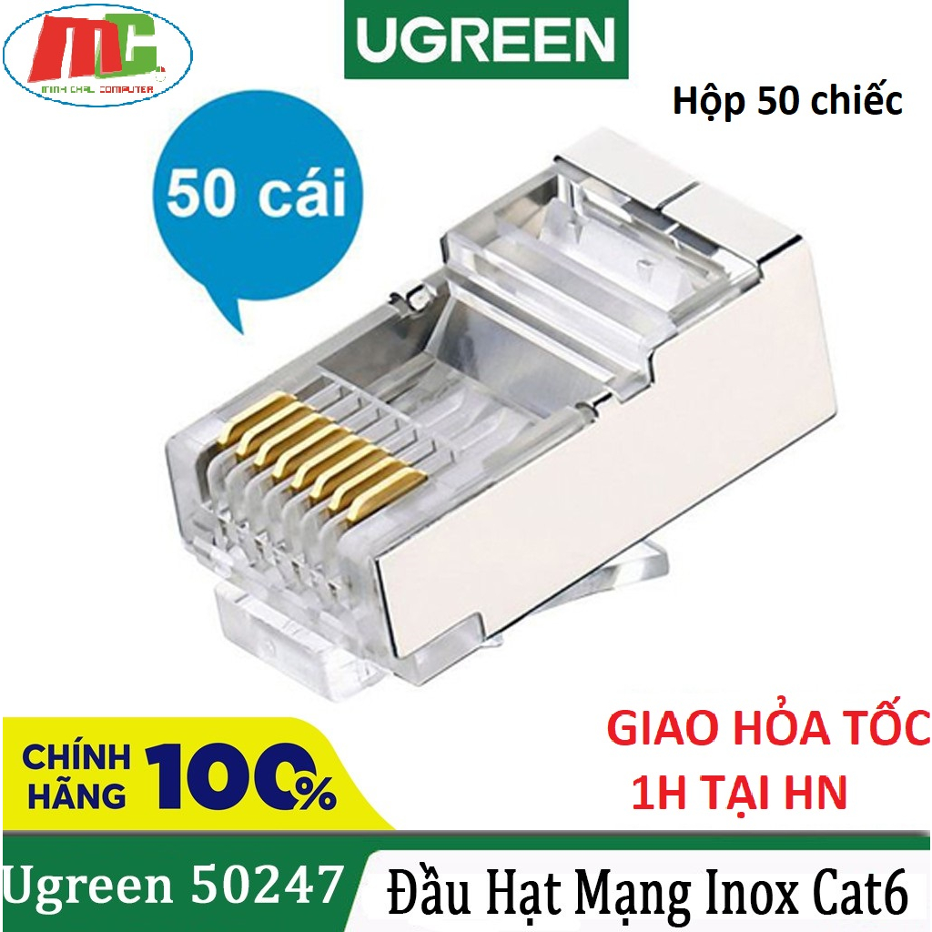 Hạt mạng RJ45 Cat6 (50c/túi) Ugreen 50247 cao cấp - Hàng chính hãng