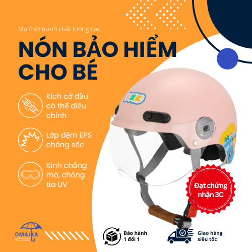 Nón Bảo Hiểm Nửa Đầu Trẻ Em Omaika Mũ Bảo Hiểm An Toàn Chuẩn Châu Âu Hoạ Tiết Dễ Thương TE589