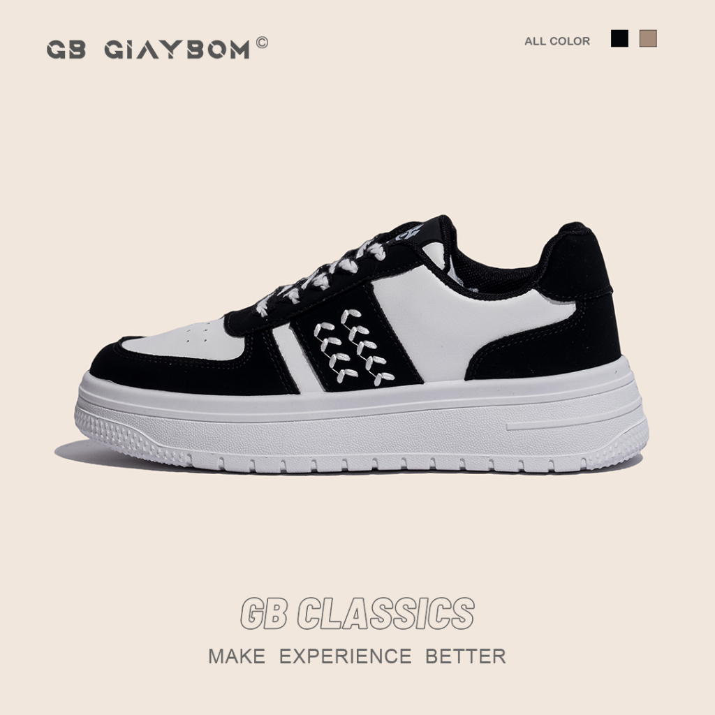 Giày Sneaker Nữ Độn Đế Màu Đen, Nâu Da Mềm Nhẹ Thời Trang Mới Nhất giayBOM GB Classics B2725