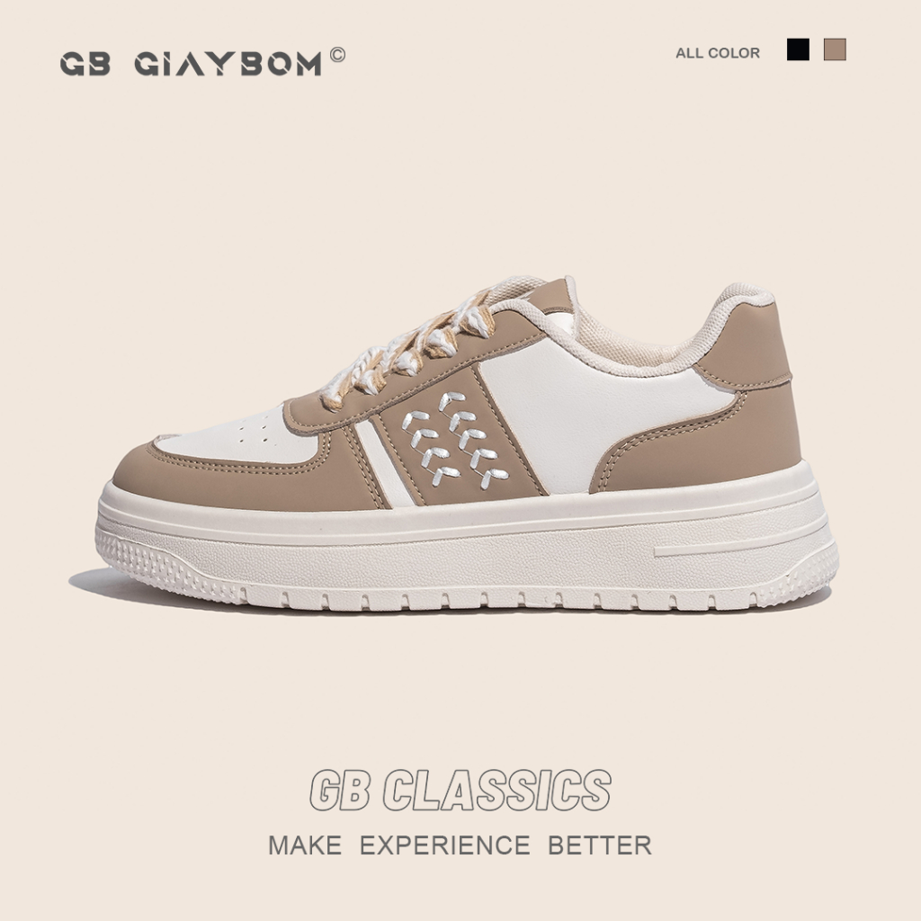 Giày Sneaker Nữ Độn Đế Màu Đen, Nâu Da Mềm Nhẹ Thời Trang Mới Nhất giayBOM GB Classics B2725