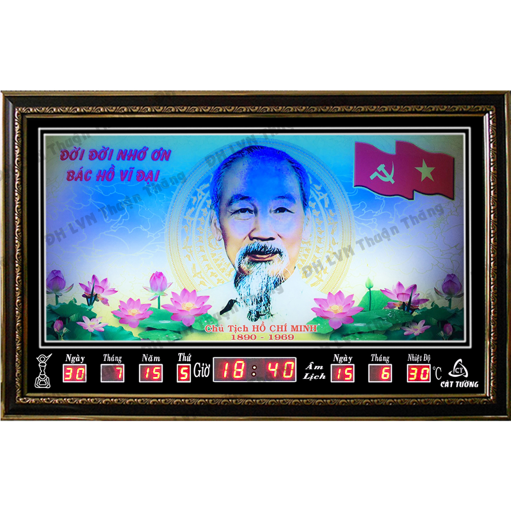 Đồng hồ Lịch Vạn Niên điện tử treo tường - Bác Hồ 68631_Có 2 Loại (Không Remote Đèn Và Có Remote Đèn)