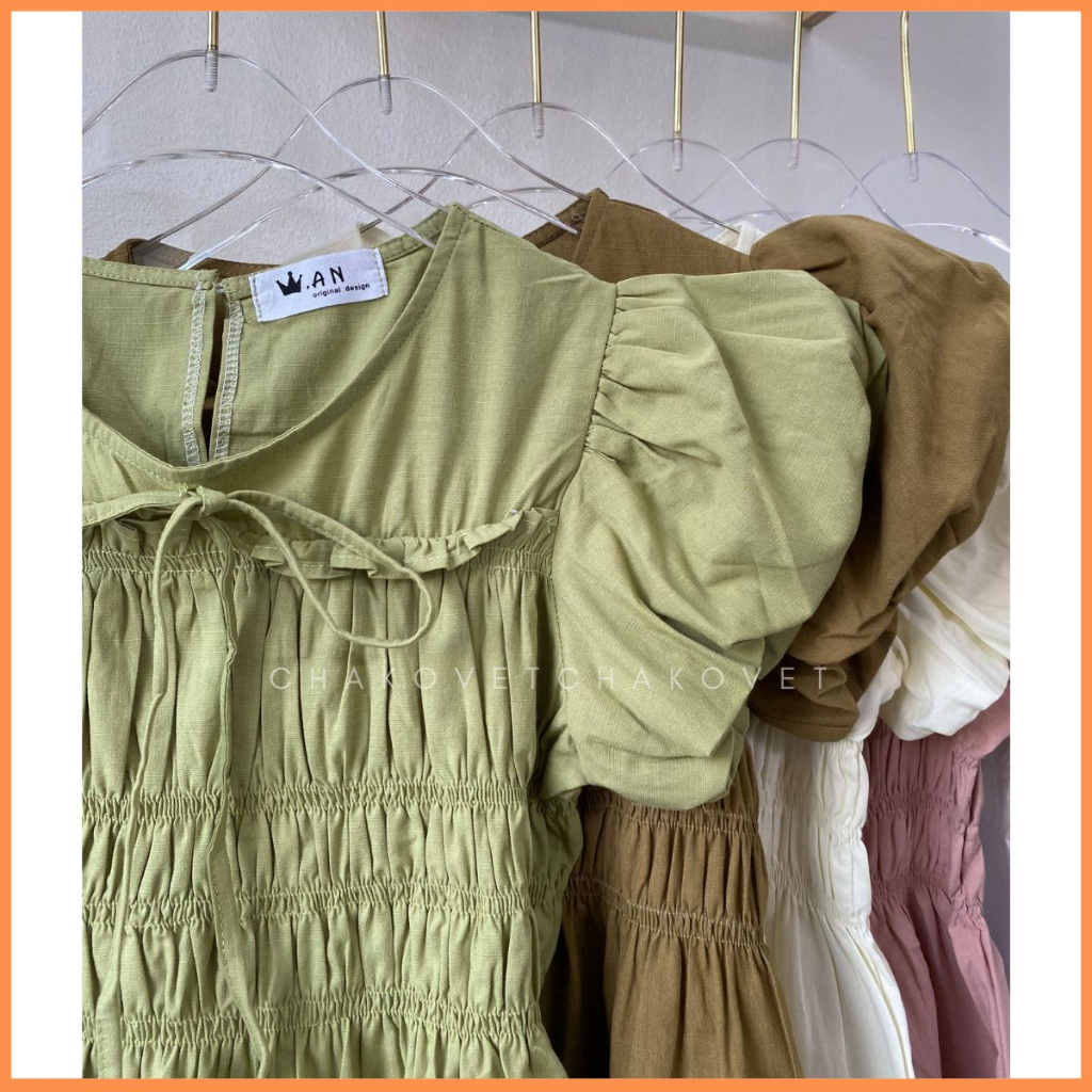 Áo babydoll tay phồng dáng xoè bo chun mix dây thắt nơ siêu xinh đi học đi chơi freesize dưới 56kg A8654 - CHAKOVET