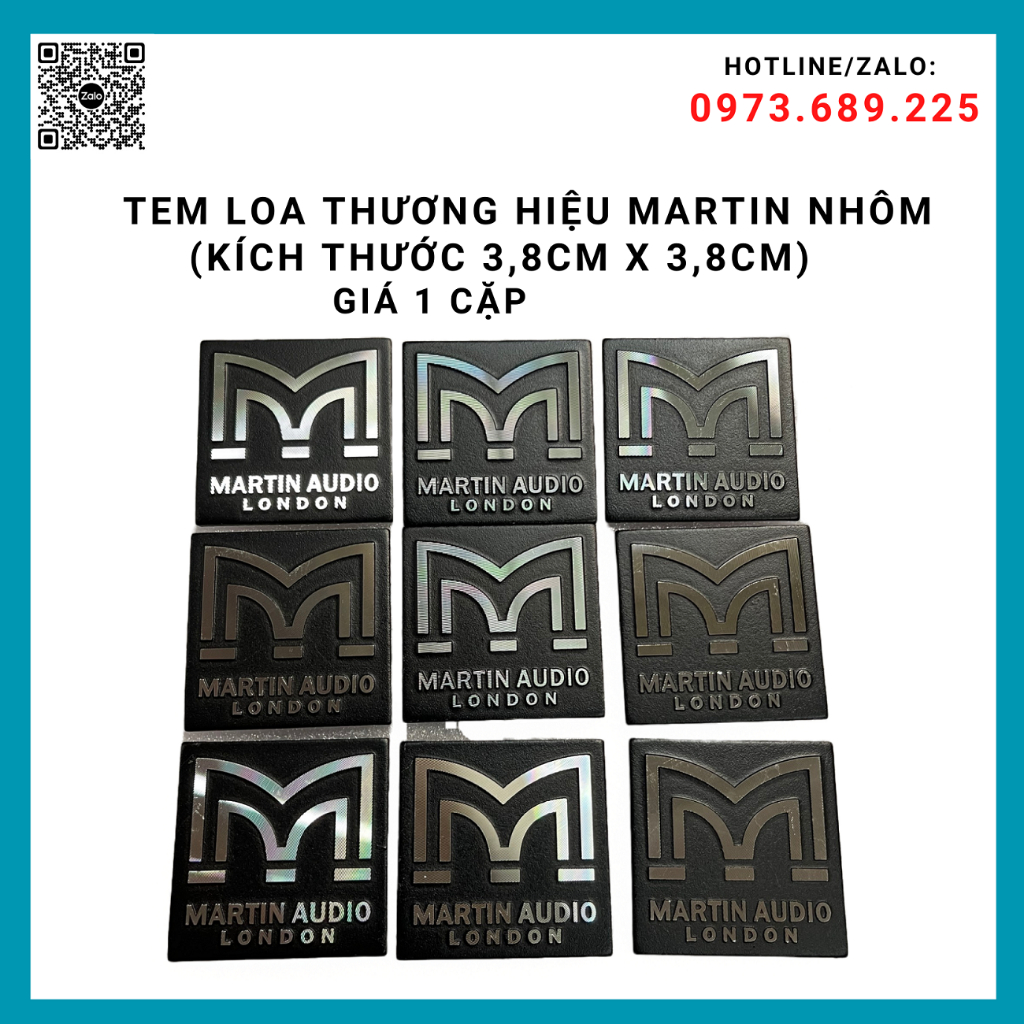 TEM DÁN THÙNG LOA THƯƠNG HIỆU MARTIN NHÔM XỊN TỐT 3,8cm x 3,8cm - GIÁ 1 CẶP