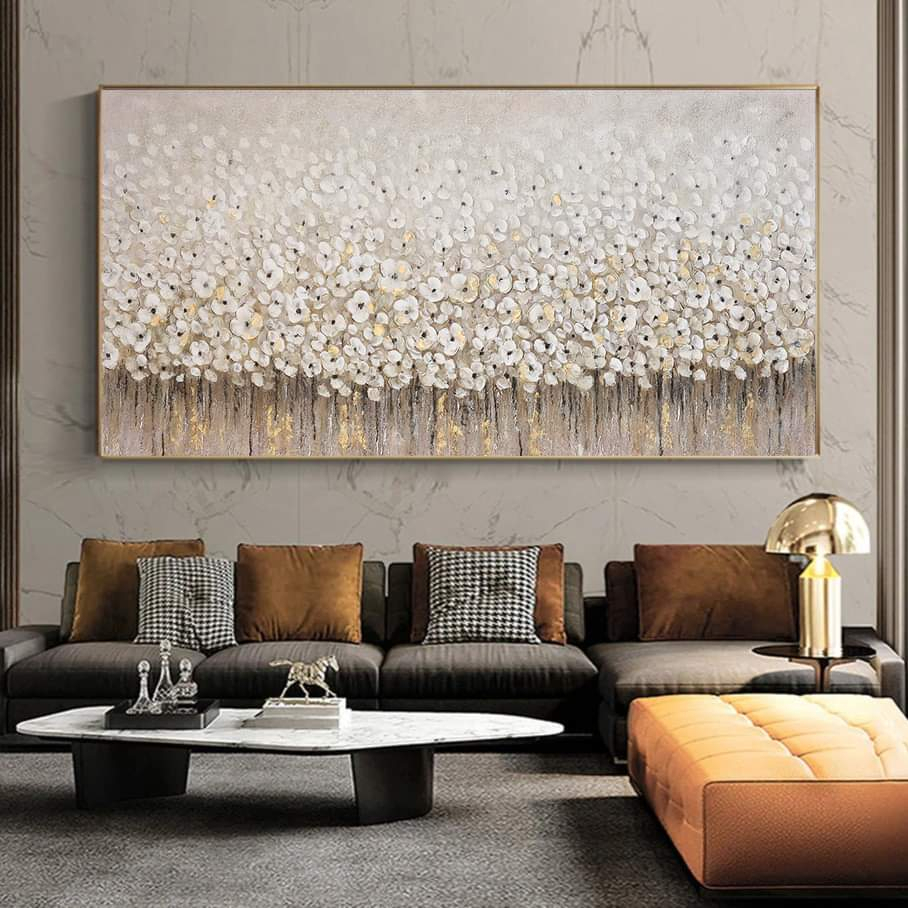 Tranh canvas treo tường đồng hoa vintage in giả sơn dầu 120 x 60 cm