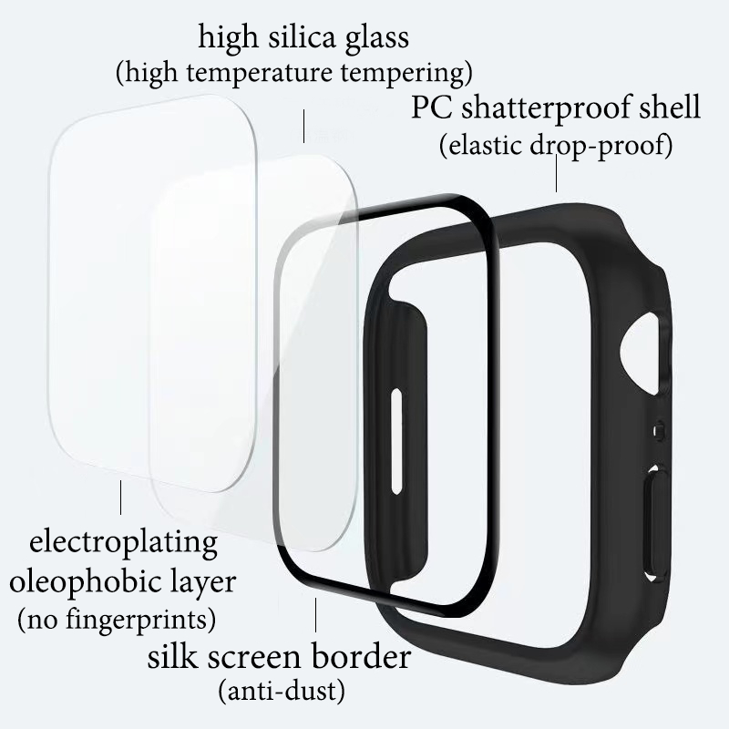 Vỏ đồng hồ Apple cho iWatch 7/6/5/4/3/2/1/SE PC + kính 38mm/41mm/42mm/44mm/45mm/49mm