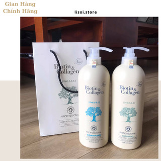 Biotin collagen - cặp dầu gội biotin collagen trắng 1000ml | biotin collagen giảm rụng tóc, kích mọc tóc, phục hồi tóc