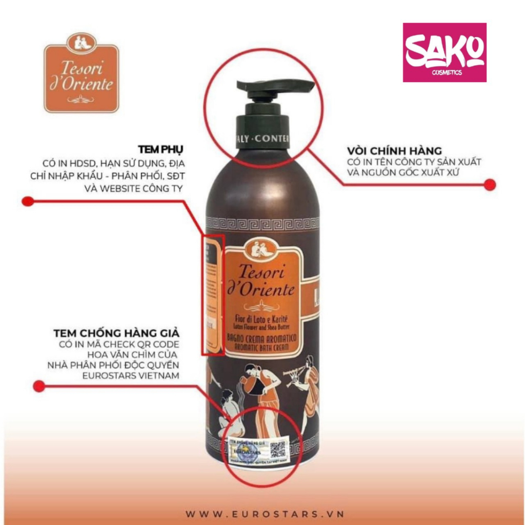 Sữa Tắm Ý Hương Nước Hoa Tesori D’Oriente, Sữa Tắm Cao Cấp Italia - Chai 500ml [ HÀNG - CHÍNH - HÃNG ]