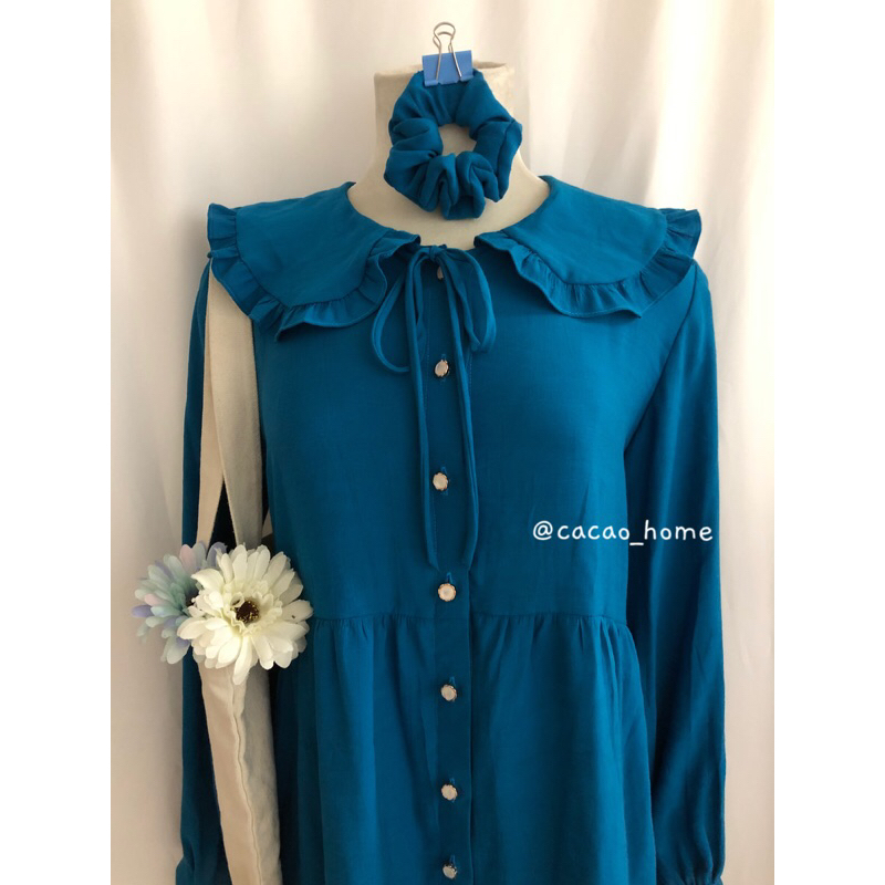 Áo babydoll cổ sen thắt nơ tay phồng tiểu thư phong cách Hàn Quốc tặng kèm cột tóc cùng màu áo