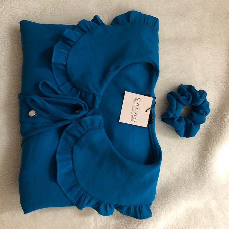 Áo babydoll cổ sen thắt nơ tay phồng tiểu thư phong cách Hàn Quốc tặng kèm cột tóc cùng màu áo