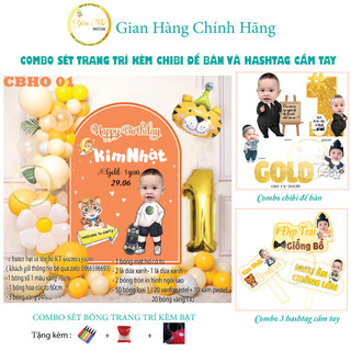 Combo sét bóng trang trí sinh nhật kèm bạt thiết kế riêng- chibi để bàn cho bé. Yến Nhi Decor