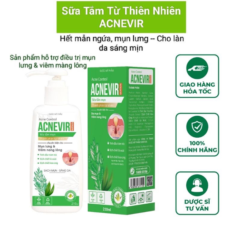 ✅ Sữa Tắm Hỗ Trợ Giảm Mụn Giảm Viêm Chân Lông Acnevir Santafa Chai 210ml