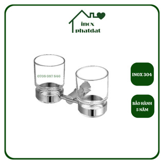 Kệ ly súc miệng Inox 304 PHÁT ĐẠT, giá để ly gắn tường nhà tắm, để ly đôi (SP080)
