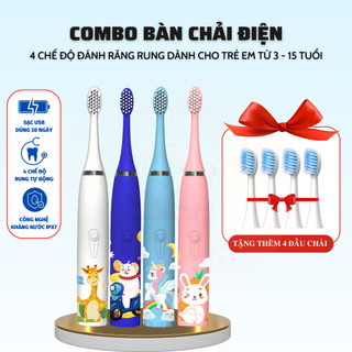 Bàn Chải Điện Cho Bé Cao Cấp Sonic 5 In 1 Chống Nước Siêu Bền , Bàn Chải Đánh Răng Điện Trẻ Em Lông Mềm Cho Bé Từ 1 Tuổi