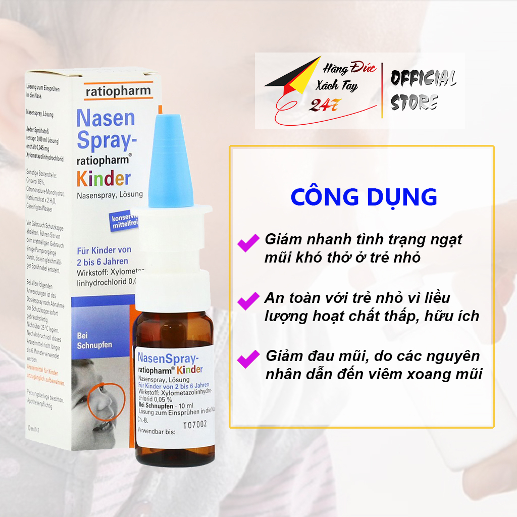 Xịt mũi cho trẻ em NasenSpray, giảm tình trạng ngạt mũi, viêm xoang viêm mũi dị ứng ở trẻ nhỏ <Hàng Đức>