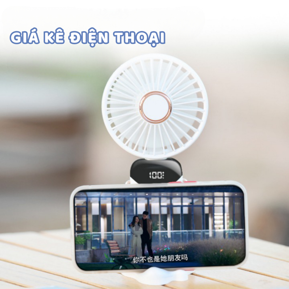 [TẶNG MÓC DÁN TƯỜNG] Quạt Cầm Tay Mini Tích Điện Gấp Gọn Dung Lượng Pin 6000mAh Màn Hình Hiển Thị Pin, Cổng Sạc Type-C