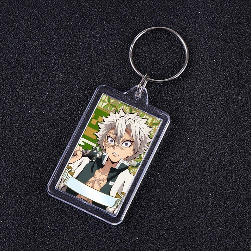 Móc khóa mica IN HÌNH Kimetsu no Yaiba Thanh Gươm Diệt Quỷ ver NỀN HOA anime chibi xinh xắn tiện lợi dễ thương