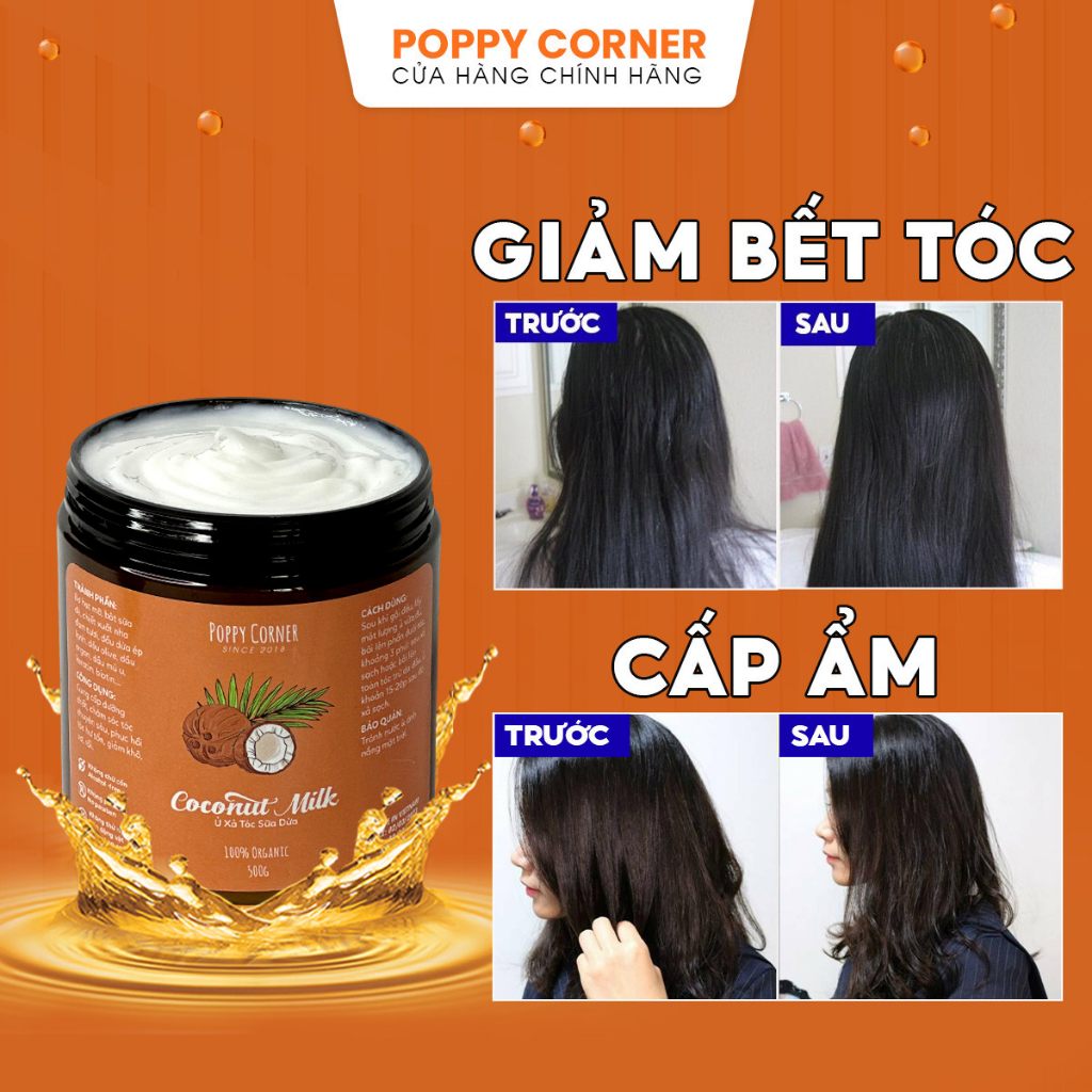 Ủ Tóc Sữa Dừa 💆🏻‍♀️ Dầu Xả Thảo Dược Thiên Nhiên , Giảm Khô, Xơ, Rối, Giúp Tóc Bóng Mượt, 250gr- Poppy Corner