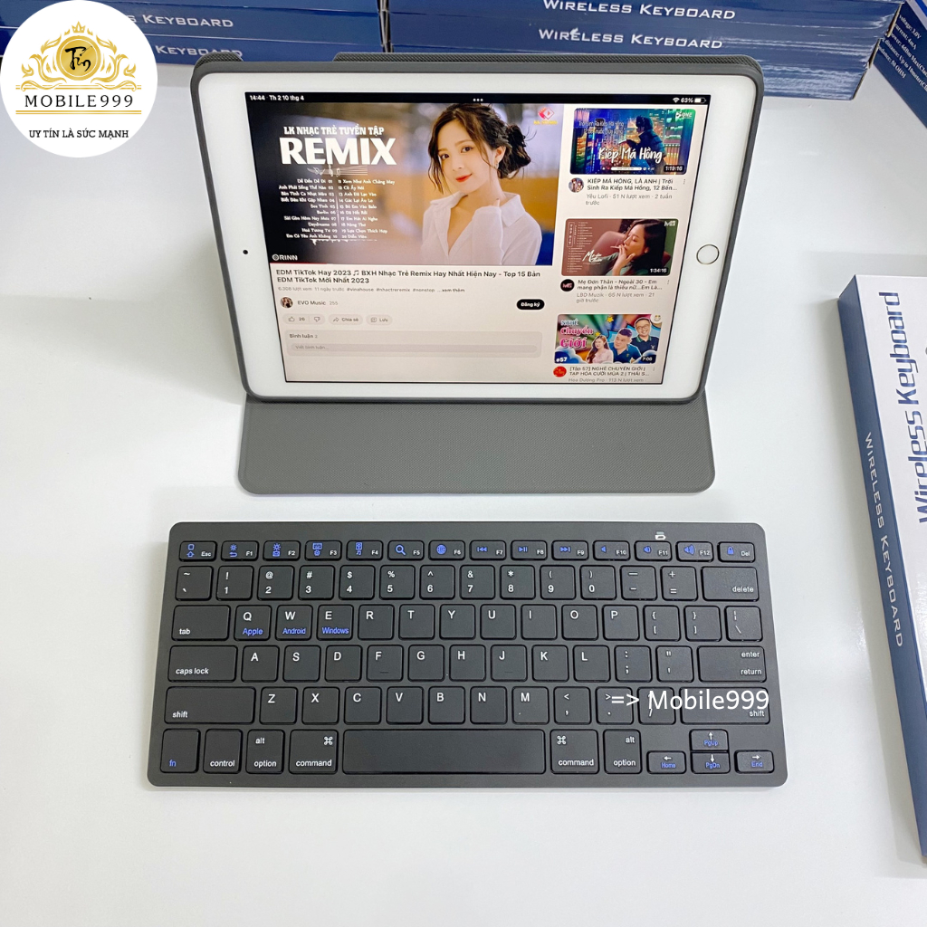 Bàn Phím Không Dây Bluetooth Mỏng Đẹp - Phím ấn nhẹ - Dùng cho - Điện Thoại - Máy Tính Bảng MOBILE999