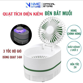Quạt mini để bàn tích điện NMC STORE , quạt mini cầm tay kiêm đèn bắt muỗi công nghệ đèn Led 3 tốc độ gió