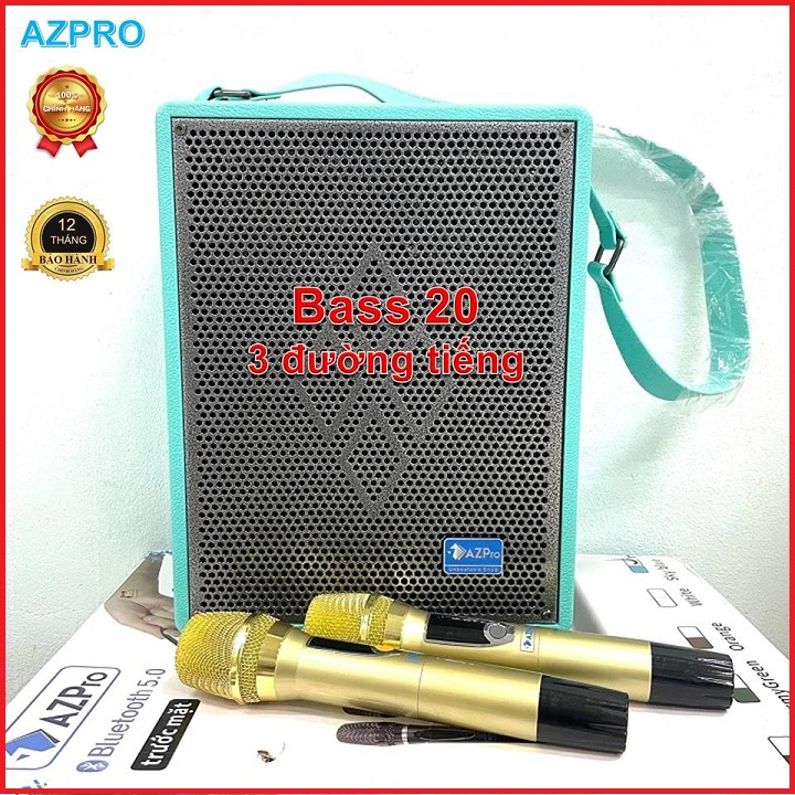 Loa Bluetooth chính hãng AZPRO,Bass 20 thùng gỗ bọc da,mẫu Vali 3 đường tiếng xách tay đẹp mắt sang trọng,tặng 2 mic