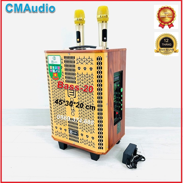 Loa kéo Bluetooth chính hãng CM Audio,K8 Bass 20 thùng gỗ cao cấp,Tặng 2 mic không dây hút âm tốt hát Karaoke