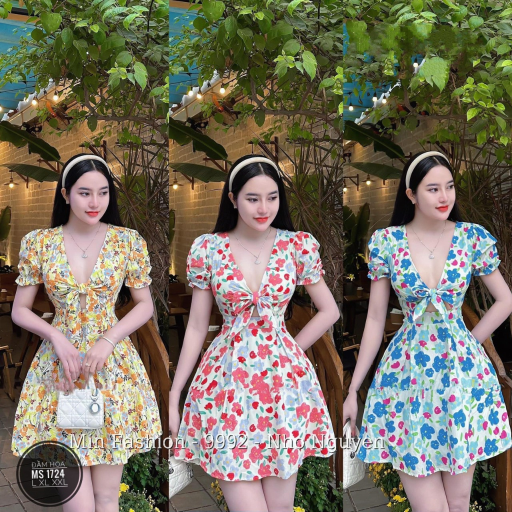 (Bigsize) Đầm hoa dáng ngắn cut ngực đi biển đi du lịch (60-80kg)