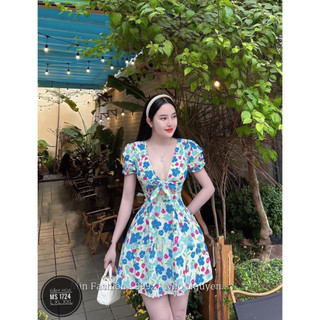 (Bigsize) Đầm hoa dáng ngắn cut ngực đi biển đi du lịch (60-80kg)
