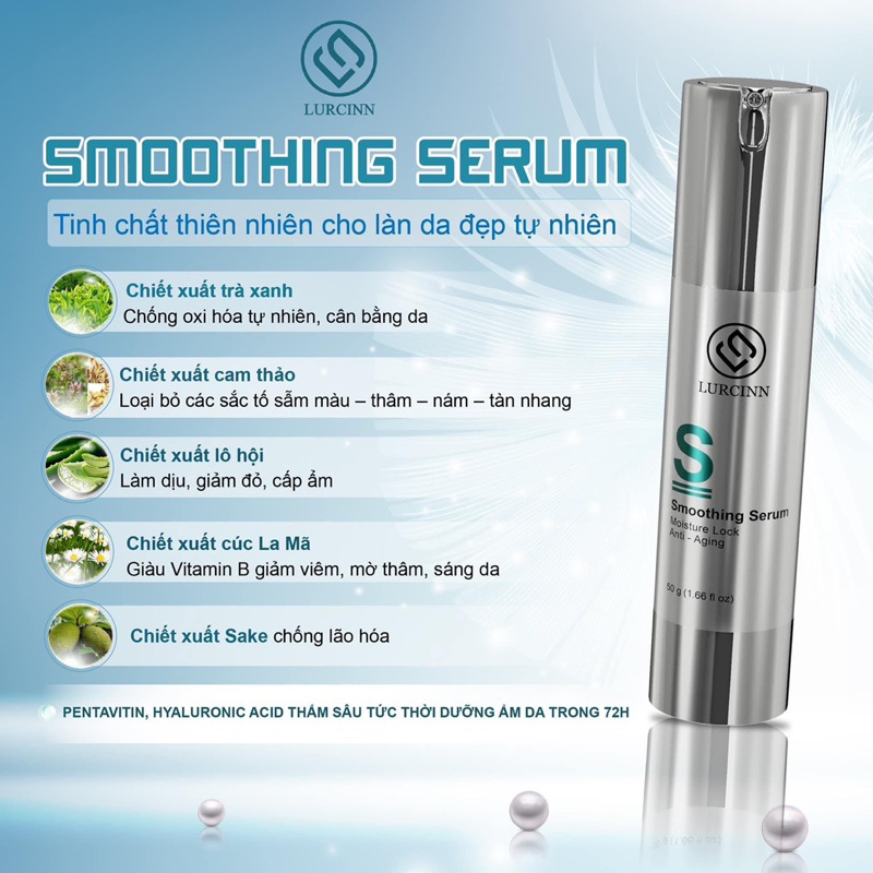 Nước thần Khóa ẩm sâu 75h Lurcinn Smoothing Serum 50ml Dưỡng Ẩm, Khóa Ẩm, Cân Bằng PH Cho Da