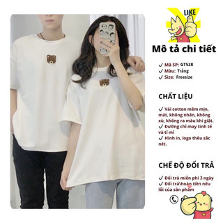 Áo phông nam nữ freesize chất cotton - Áo Thun Tay Lỡ Unisex form rộng chất cotton mát mịn thấm hút mồ hôi thêu hình gấu