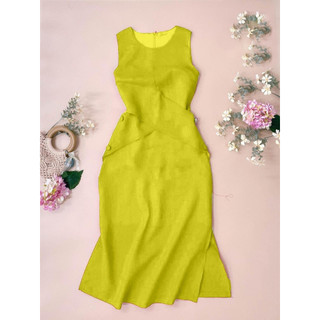 Váy Linen cọc tay cổ tròn thiết kế ôm eo siêu hách dáng Mái Em _V1062