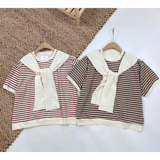 Áo pull áo nhỏ kẻ cổ tròn astudio