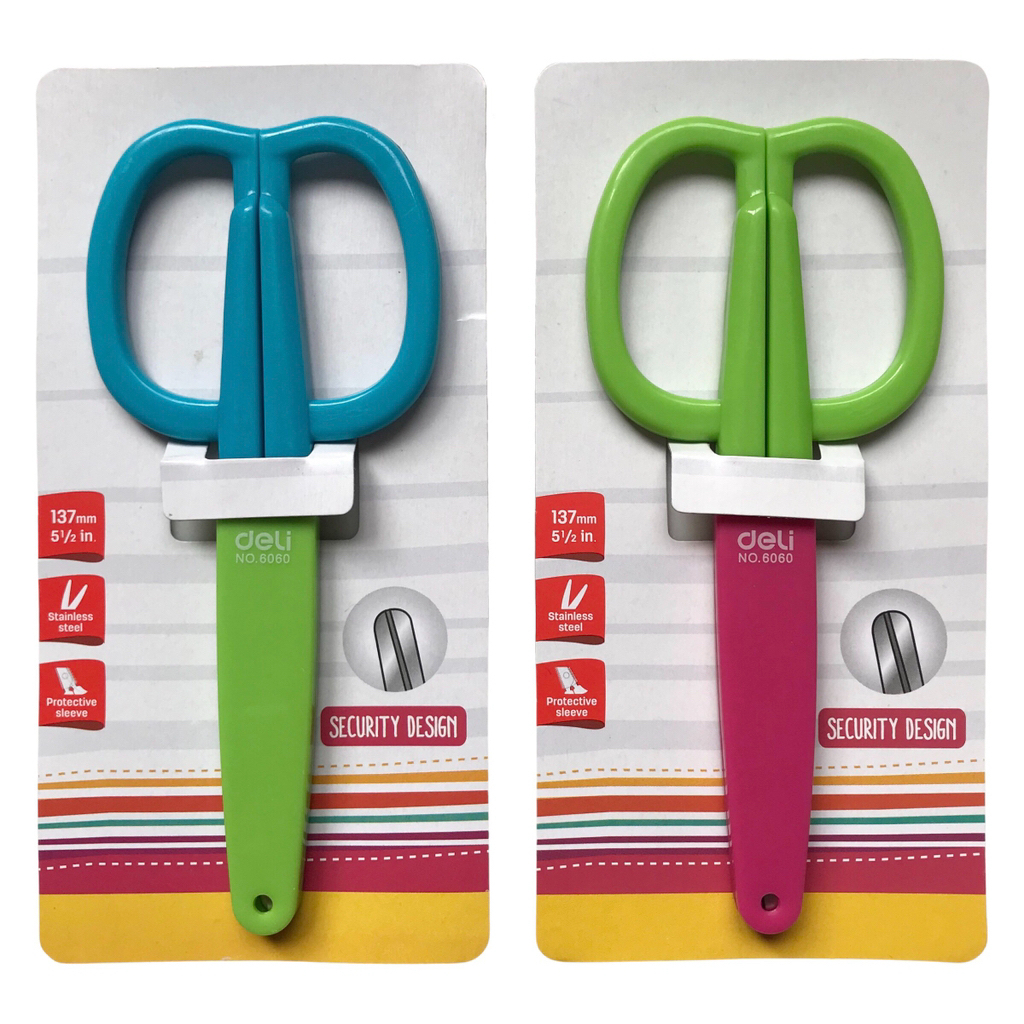 Kéo Học Sinh, Văn Phòng Deli 6060 có nắp 13,7cm nhiều màu dễ sử dụng