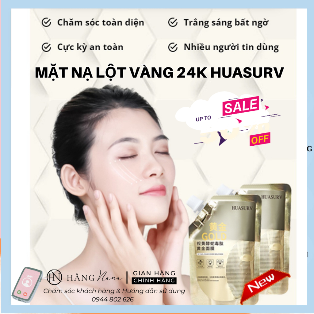 MẶT NẠ LỘT VÀNG 24K HUASURV - Mặt nạ Huasurv dưỡng trắng da, mờ thâm, chống lão hóa, da căng bóng trẻ