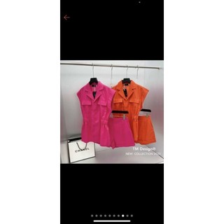 Set áo vest quần short nhún eo