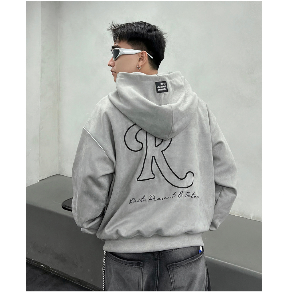 REUNION Boxy Hoodie - Áo Hoodie Boxy REUNION Da Lộn Chữ Thêu version 3.0