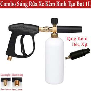 Bộ súng xịt rửa và bình tạo bọt tuyết kèm bộ khớp nối nhanh ren 14mm cho máy rửa xe áp lực cao,máy phun xịt áp lực cao