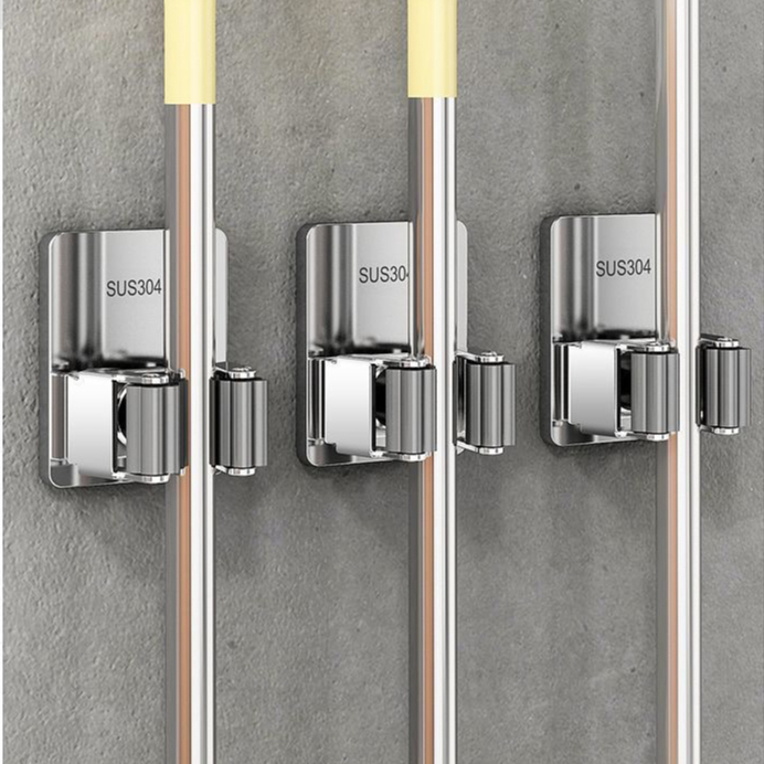 Móc Treo Inox 304 đa năng, kẹp chổi, kẹp  cây lau nhà dán tường siêu dính