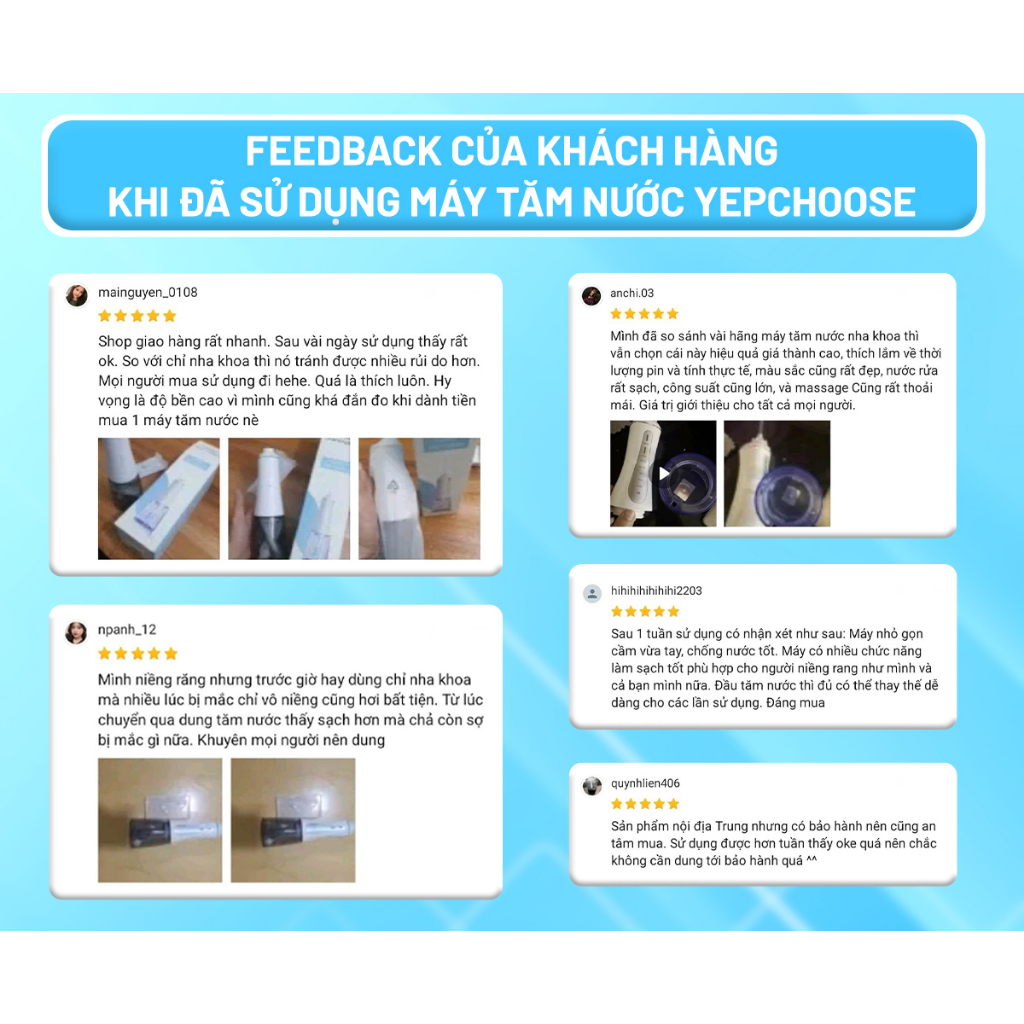 Máy tăm nước YEPCHOOSE YEMI Bao bì mới - 5 Chế độ vệ sinh -Tia nước sóng âm - Bảo hành 1 đổi 1 | Yep Health