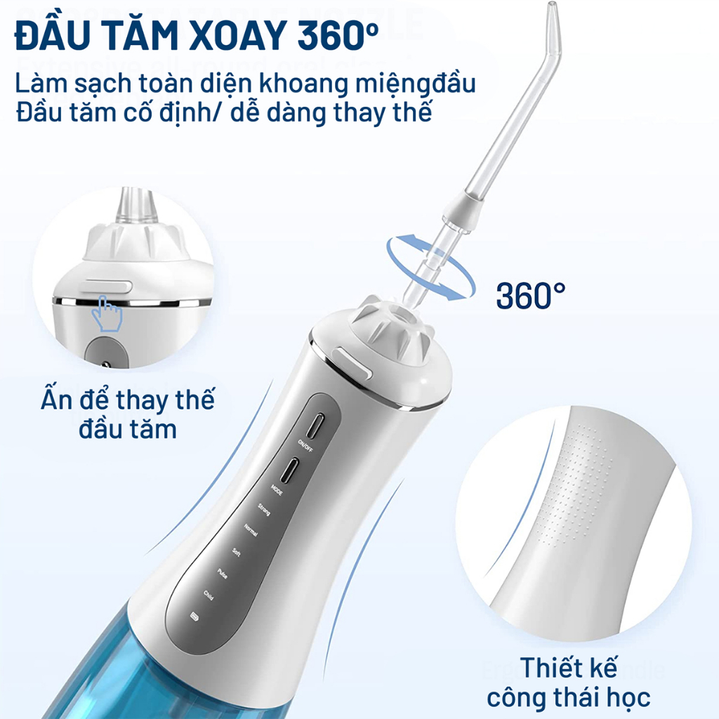 Máy tăm nước YEPCHOOSE YEMI Bao bì mới - 5 Chế độ vệ sinh -Tia nước sóng âm - Bảo hành 1 đổi 1 | Yep Health