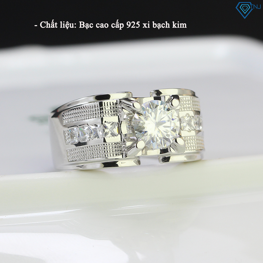 Nhẫn kim cương Moissanite cao cấp 7 ly xi bạch kim, kiểm định GRA 58 giác cắt NNAM0018 - Trang Sức TNJ