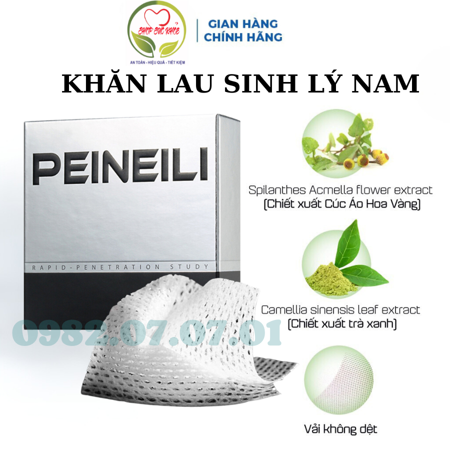 Khăn lau Sinh Lý Vệ Sinh cho nam PEINEILI hộp 12 chiếc, Tăng cường kéo dài quan hệ tiện lợi bỏ túi dễ sử dụng