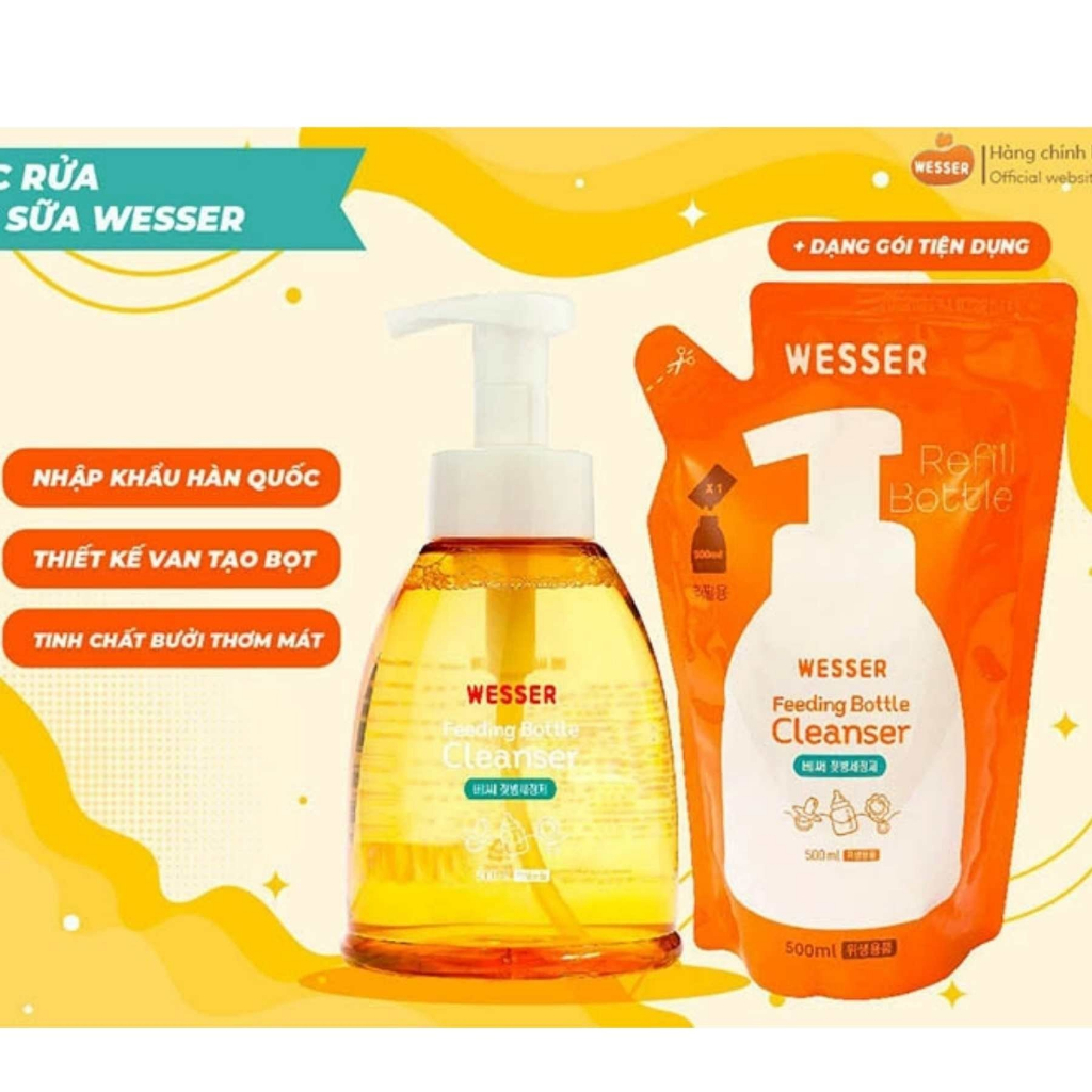Nước rửa bình sữa Wesser bịch - chai 500ml