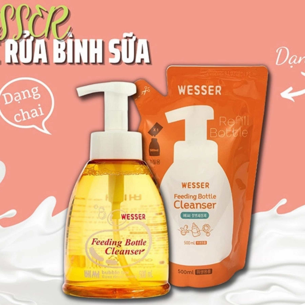 Nước rửa bình sữa Wesser bịch - chai 500ml
