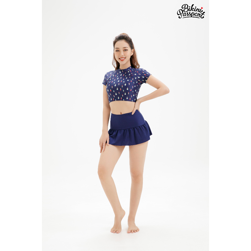 Áo bơi NỮ lẻ BIKINI PASSPORT kiểu Croptop tay ngắn có khoá - màu Hoạ tiết cây kem - BS240_CK