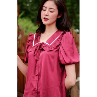 𝗛𝗮̀𝗻𝗴 𝗰𝗵𝗶́𝗻𝗵 𝗵𝗮̃𝗻𝗴 Set Đồ Ngủ Pyjama cao cấp Bambi tay bồng cổ thuỷ thủ chất liệu lụa - O.N WORKSHOP