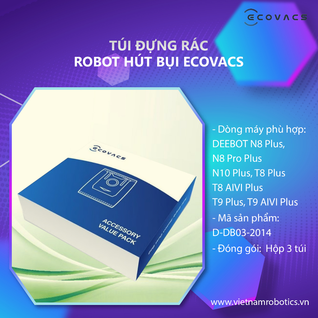 Túi đựng rác Robot hút bụi Ecovacs Deebot N8 Plus, N8 Pro Plus, T8 AIVI Plus, T9 Plus, T9 AIVI Plus - Hàng chính hãng