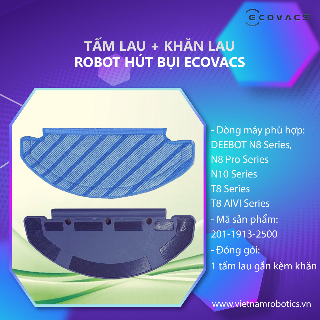 Tấm lau và khăn lau Ecovacs Deebot Ozmo T8 Series, T8 AIVI Series, N8 Series, N8 Pro Series,N10 Series - Hàng chính hãng