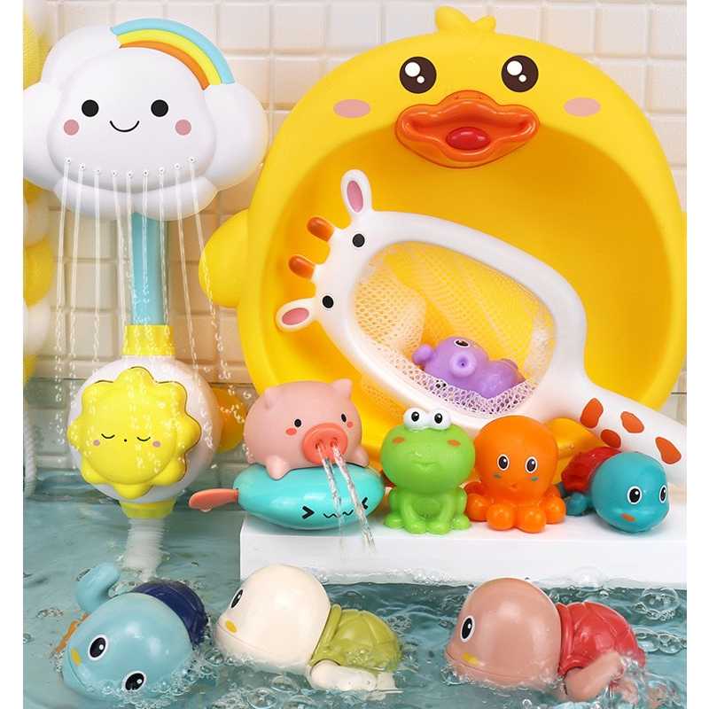 Đồ chơi heo bơi thuyền trong nước,đồ chơi cho trẻ sơ sinh thả bồn tắm, nhà tắm dễ thương, đáng yêu, đồ chơi dây cót