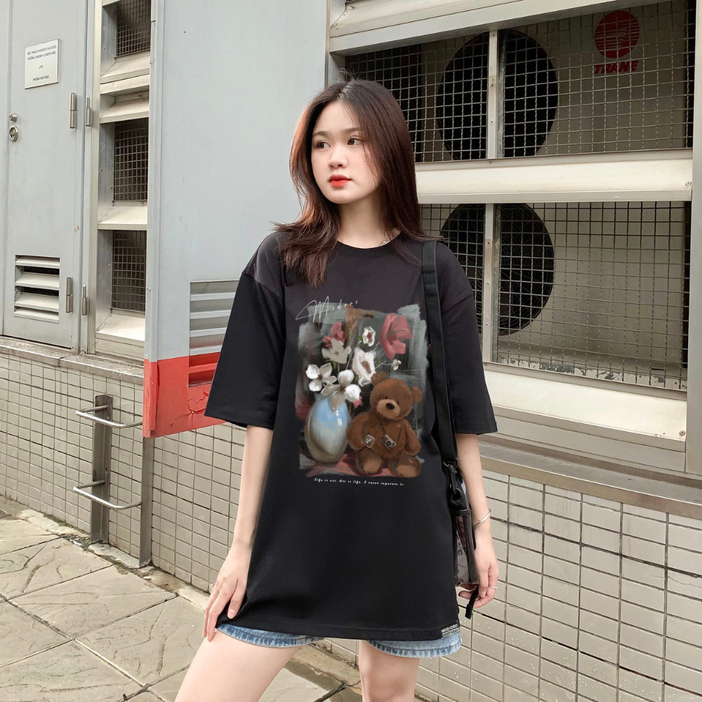 Áo phông tay lỡ form rộng Unisex Thun Nam Nữ BEAR ART Cao Cấp Local Brand Mi Midori